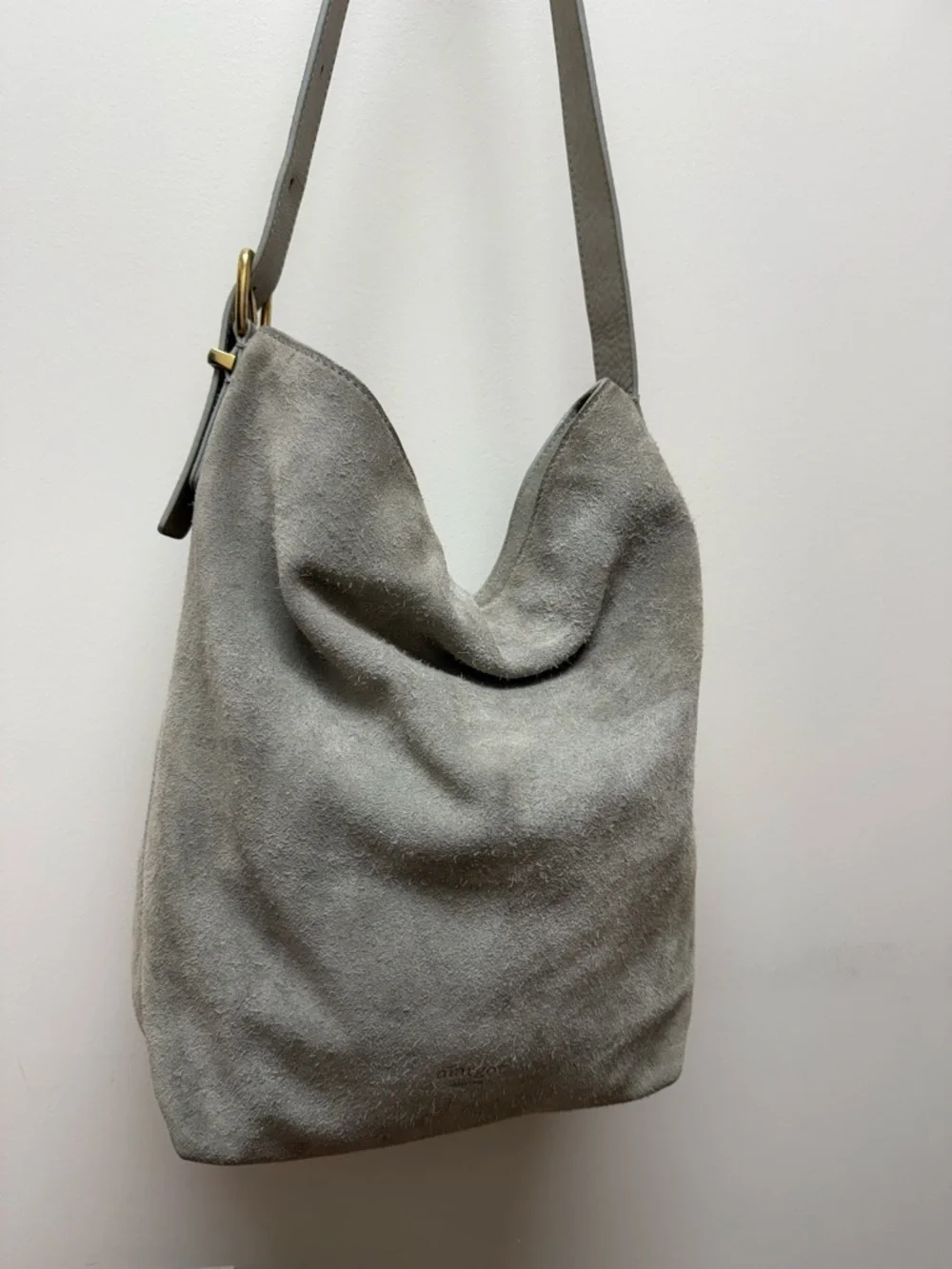 Margot New York Kaye LARGE Bucket Suede Leather Tote Bag :Gray Tan EUC